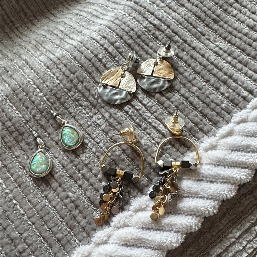 3 sets of earrings Elegant Mixed Metal and Gemstone Earrings